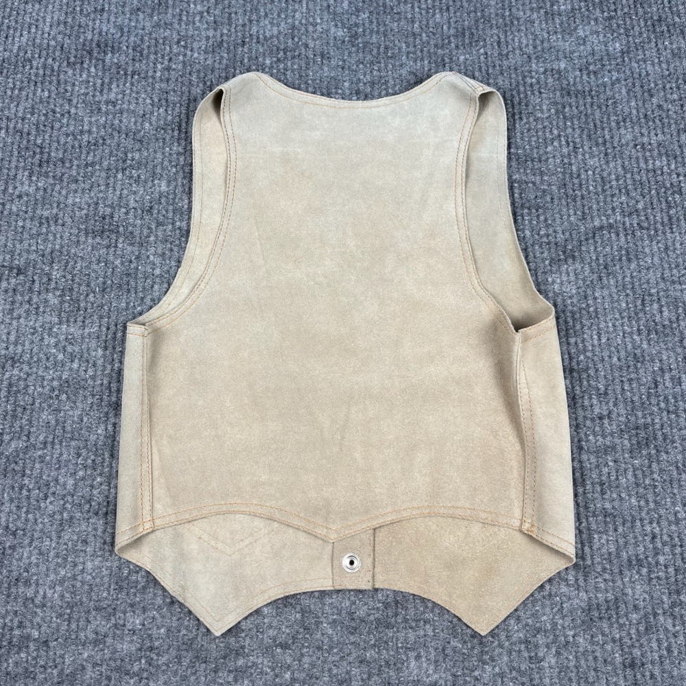 Vtg I. Magnin Vest Womens S Tan Suede Leather Metal Snap Western Boho Italy Made - Picture 2 of 6